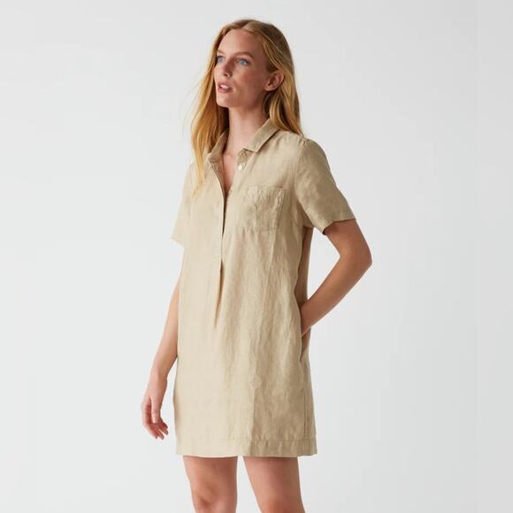 Michael Stars Dresses & Skirts - NWOT Michael Stars Ola Utility 100% Linen Mini Shirt Dress Tan Size Medium